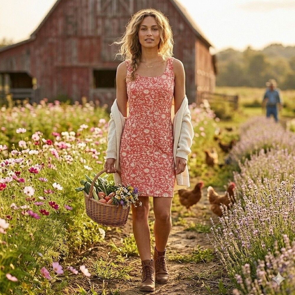 Peruvian Connection Orange Floral Pima Cotton Dress L Cottagecore Farmcore